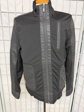 Tristan Black Lightweight Zip-Up Jacket with Leather-Trim